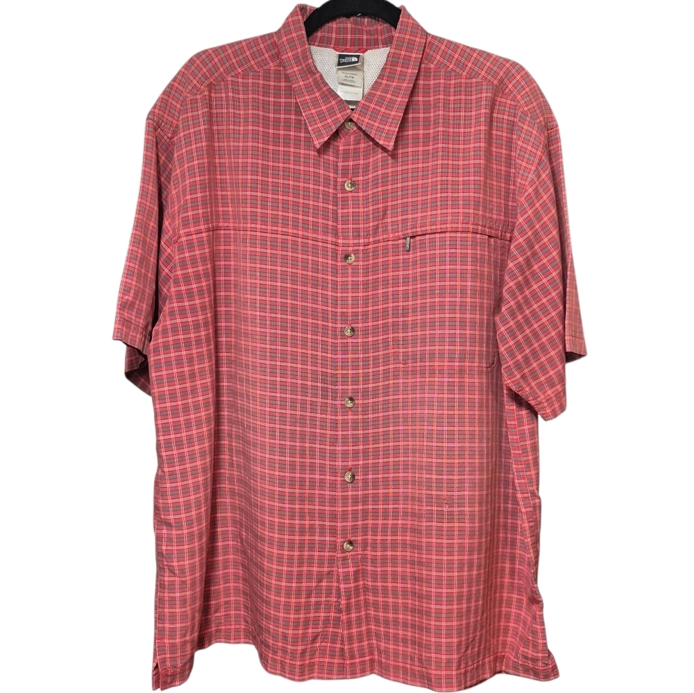 North Face Performance Fishing Shirt Men's Size XL Red Tan Checkered